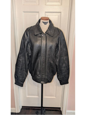 Vintage 80s U2 wear me out Black Leather Bomber Jacket Size L